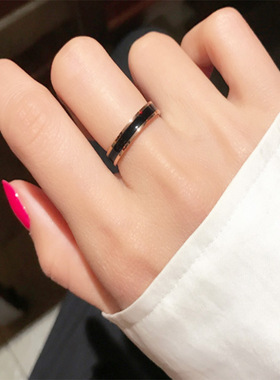黑陶瓷高级感钛钢不掉色戒指女