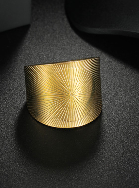 新款几何宽面钛钢油压戒指