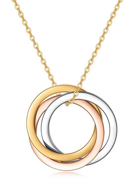 新品三环三色素圈不锈钢项链