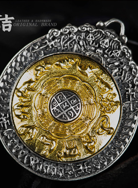 银仓吉s925银九宫八卦平安符吊坠