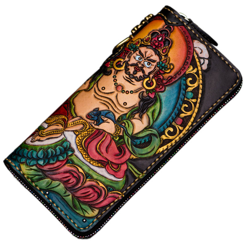 皮雕财神！手工钱包！仓吉男女长款拉链包牛皮包复古真皮手拿包,淘宝优惠券,粉丝福利购,淘宝优惠卷