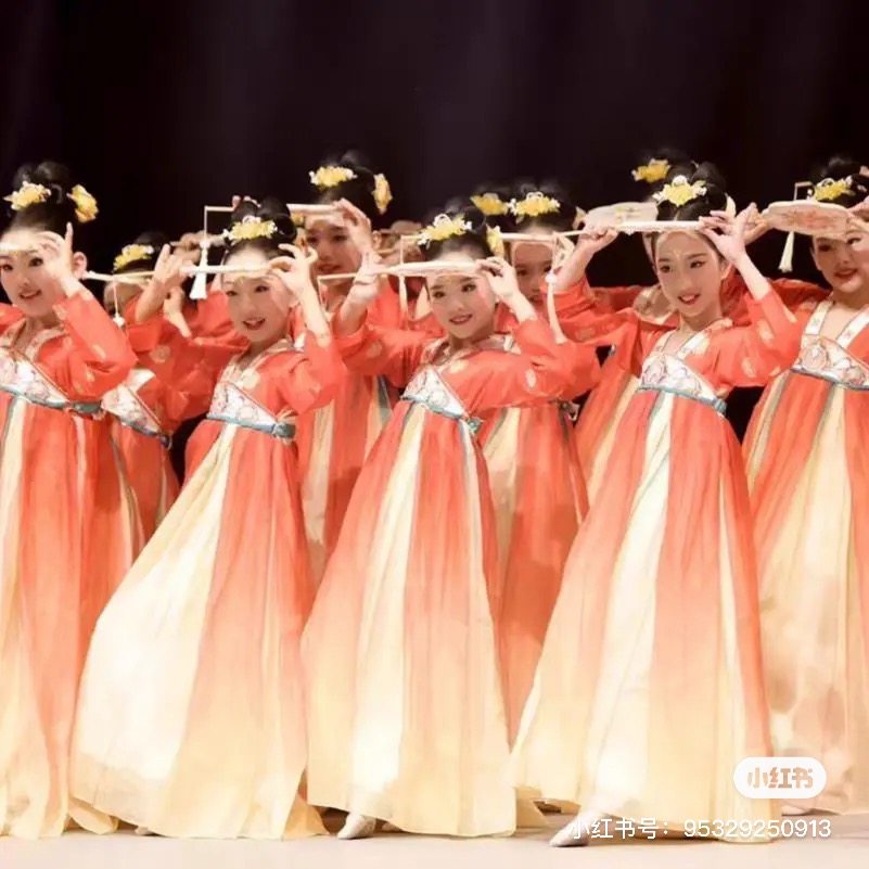 俏扇妆钿儿童古典舞蹈表演女童中国舞古风演出服唐装超仙飘逸襦裙,淘宝优惠券,粉丝福利购,淘宝优惠卷