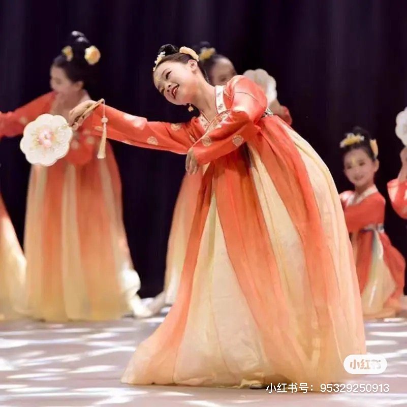 俏扇妆钿儿童古典舞蹈表演女童中国舞古风演出服唐装超仙飘逸襦裙,淘宝优惠券,粉丝福利购,淘宝优惠卷