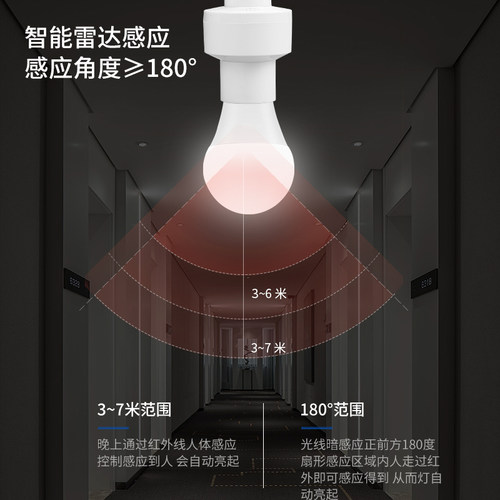 微波雷达开关灯座E27螺口智能人体感应开关楼道走廊LED灯头底座 - 图3