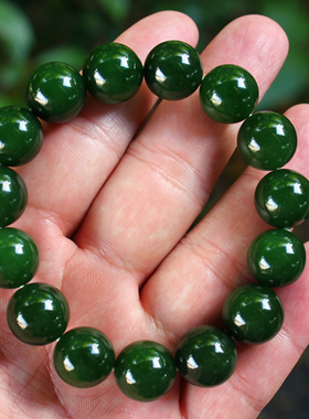 天然新疆和田玉碧玉菠菜绿手链