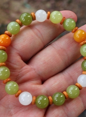 天然新疆和田玉多宝黄口料手链