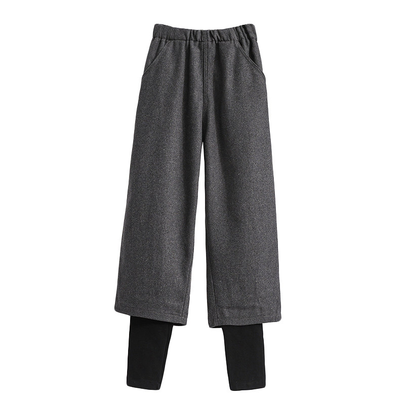 大码女装秋冬款假两件毛呢阔腿裤女胖妹妹松紧腰直筒九分呢子靴裤,淘宝优惠券,粉丝福利购,淘宝优惠卷