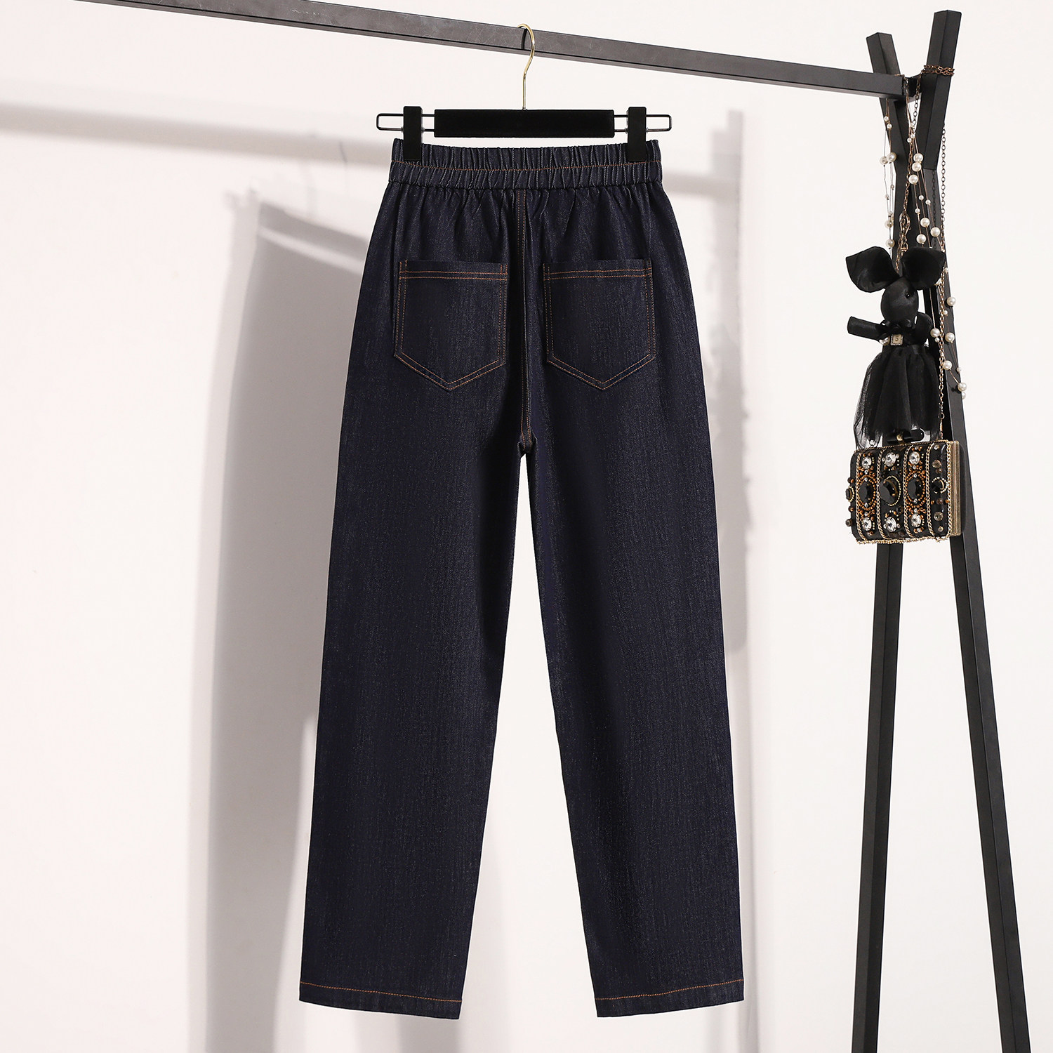 大码女装梨形身材显瘦撞色牛仔裤胖妹妹高腰直筒阔腿裤卷边九分裤,淘宝优惠券,粉丝福利购,淘宝优惠卷