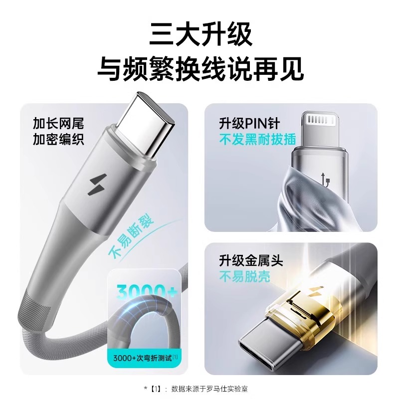 罗马仕三合一数据线适用于华为超级快充车载充电线一拖三多头iPhone15/16适用于华为苹果OPPO小米 - 图0