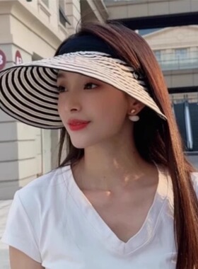 新款条纹空顶帽子女款户外出游