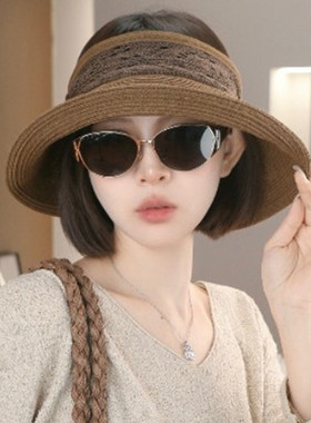 大帽檐草编遮阳空顶帽子女