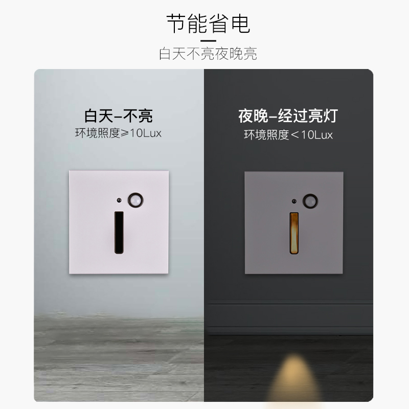 Geled记忆点方形人体感应led小夜灯地脚灯过道走廊楼梯台阶墙脚灯 - 图1
