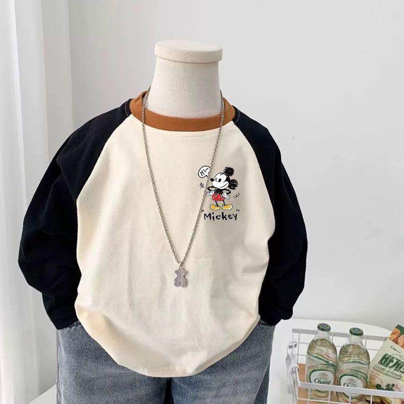 纯棉男女儿童t恤长袖新款拼色米奇卡通中小童内搭打底衫上衣春秋T,淘宝优惠券,粉丝福利购,淘宝优惠卷