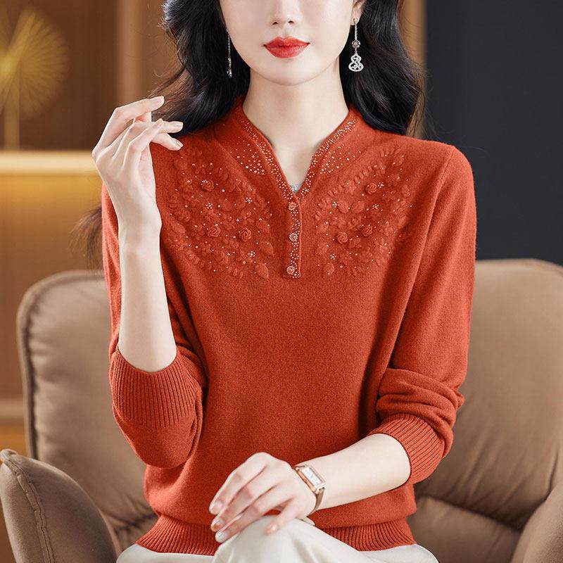 鄂尔多斯市洋气妈妈100%纯羊绒上衣女内搭毛衣中老年旗袍领打底衫,淘宝优惠券,粉丝福利购,淘宝优惠卷