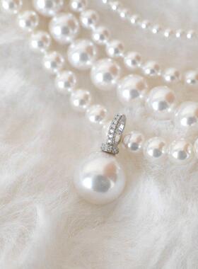 澳白色珍珠项链吊坠纯银百搭灰色