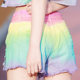 Japanese original handmade tie -dye shorts, low -waist broken cave denim Rainbow soft girl college style versatile denim short pants female