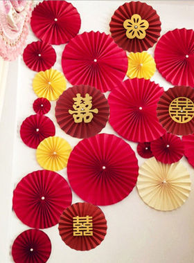 中式纸扇花折纸结婚用品