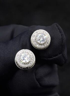 Zircon Earrings 韩版925银银锆石满圆形耳钉ins小众男女嘻哈