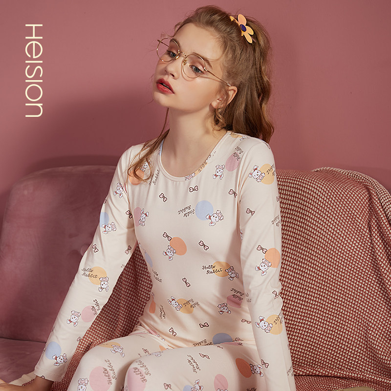 海之宁秋衣秋裤女纯棉套装学生少女薄款保暖内衣可爱打底棉毛衫冬,淘宝优惠券,粉丝福利购,淘宝优惠卷