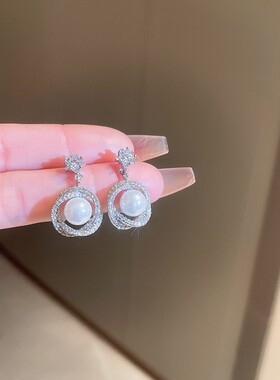 银针锆石花朵珍珠耳钉冷淡风潮流百搭气质耳环轻奢高级感耳饰
