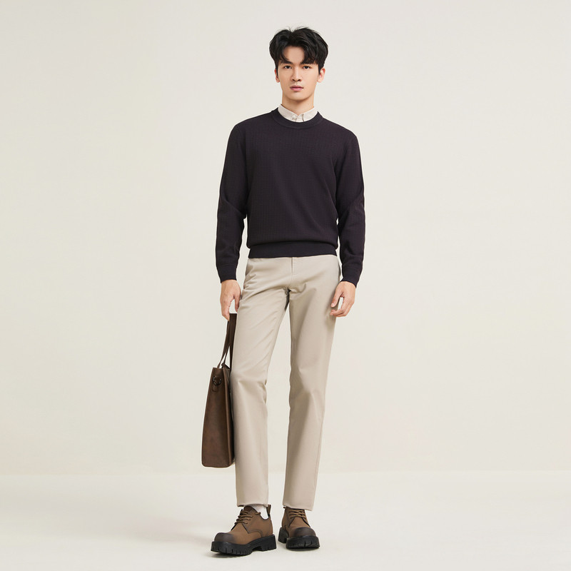 【含羊毛】柒牌加绒针织衫2025冬季新款男士圆领时尚提花保暖毛衣,淘宝优惠券,粉丝福利购,淘宝优惠卷