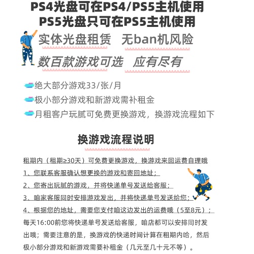 租PS4游戏光盘索尼PS5游戏光碟实体盘芝麻信用免押金失控玩家租赁 - 图1