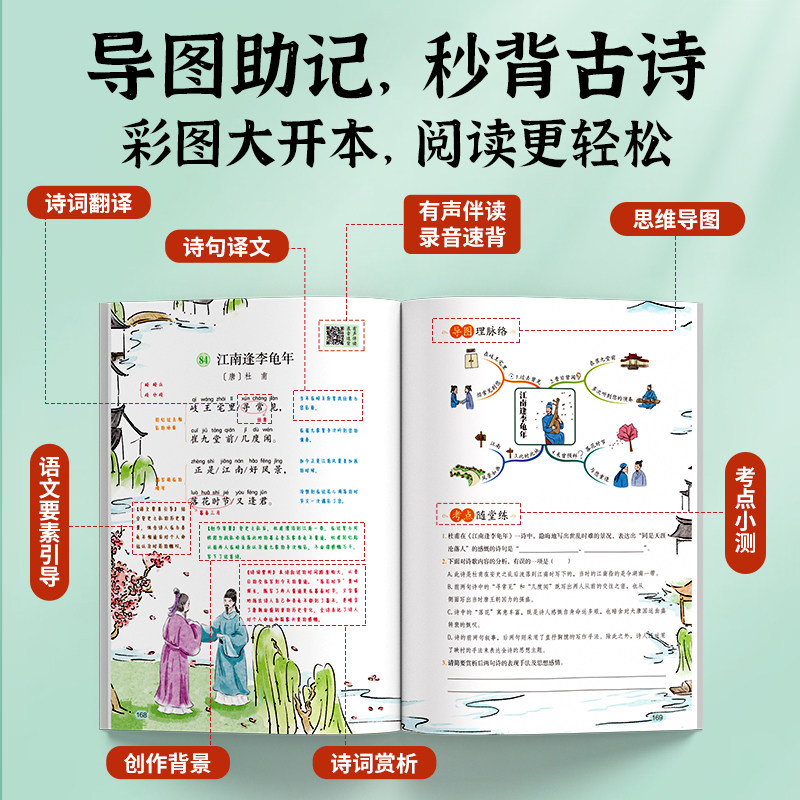 开心教育小学生小古文古诗词75十80首专项训练人教版注音版文言文古诗文大全一本通一二三年级四五六年级同步教材复习思维导图资料