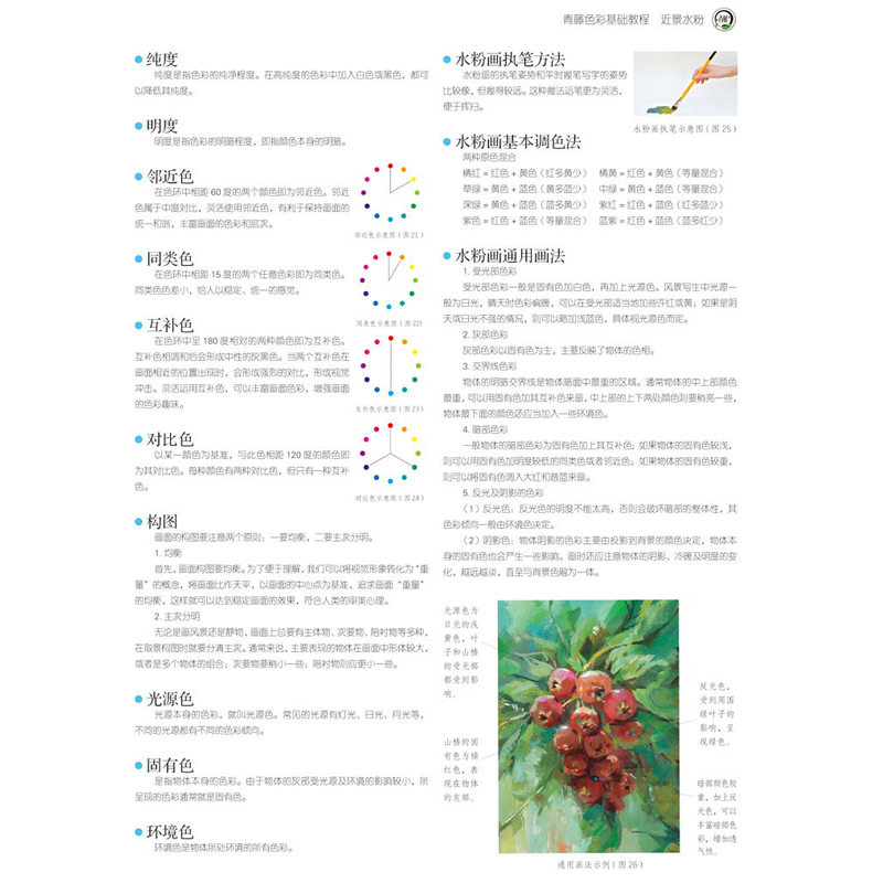 正版青藤色彩基础教程近景水粉零基础学水粉风景写生入门教材青藤人编少儿童画画书水粉教材花卉植物水粉临摹画画书美术教程书-图0