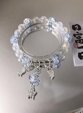 容兑琉璃玫瑰花蝴蝶手串原创时尚简约新中式流苏创意闺蜜竹节手链