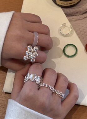 Gary的宝藏镀银小众设计款葡萄串光面宽版戒指女个性玛瑙素戒冷淡