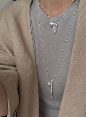 陌然小众轻奢冷淡风银色细链项链 简约珍珠Y型锁骨链女 百搭通勤