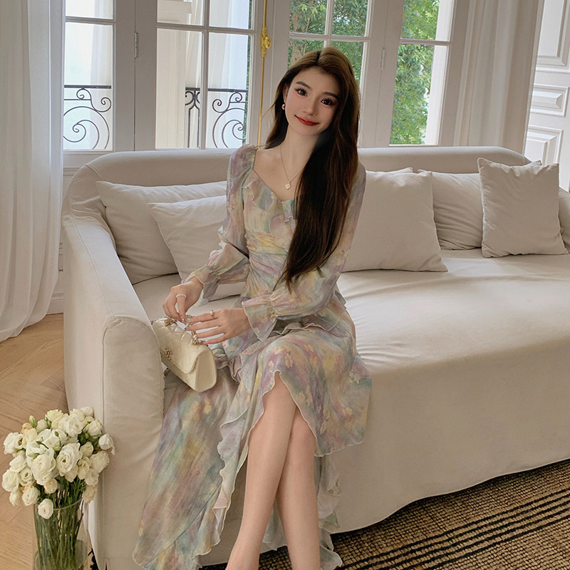 AM NANA法式气质雪纺碎花长袖连衣裙温柔风小个子仙女绝美长裙子,淘宝优惠券,粉丝福利购,淘宝优惠卷