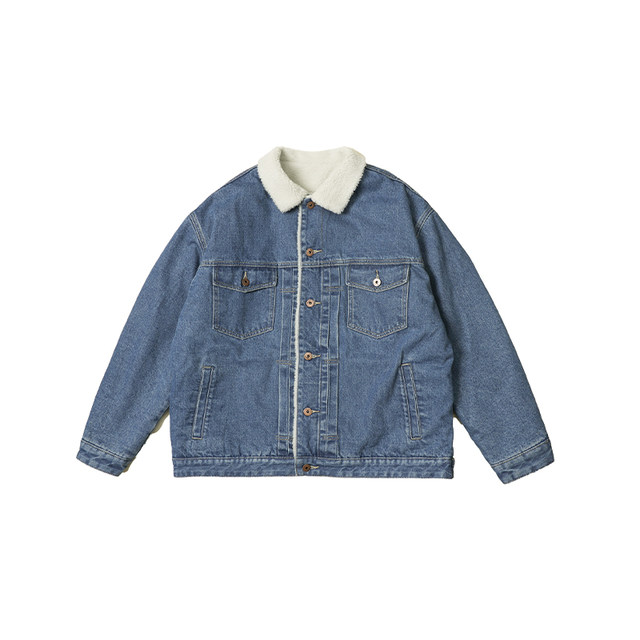 Women's vintage washed lamb wool lining denim jacket