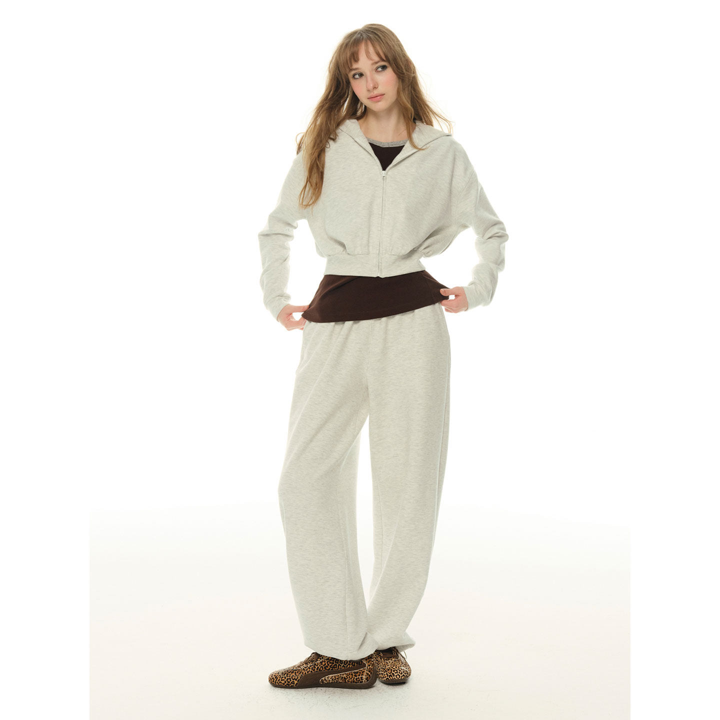 UNRETRO 整套穿搭 巨好看灰色休闲连帽卫衣套装女开衫卫裤两件套,淘宝优惠券,粉丝福利购,淘宝优惠卷