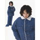 Women's vintage washed lamb wool lining denim jacket