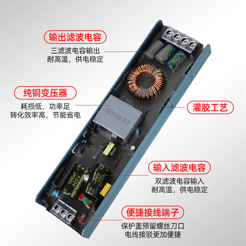 220V转换24V灯带电源LED灯箱防潮静音变压器室内恒压24v开关电源 - 图1