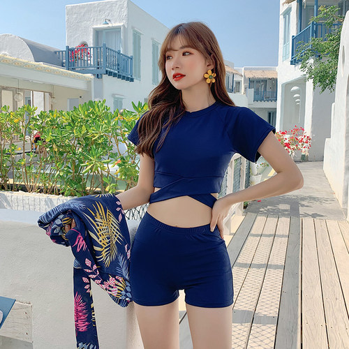仙女范泳衣女三件套大披纱性感比基尼遮肚显瘦分体保守超仙游泳衣 - 图2