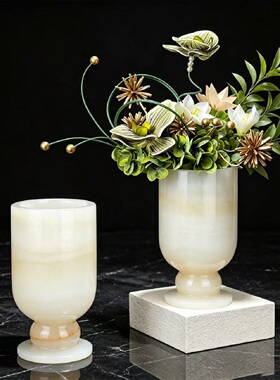 简约现代天然玉石花瓶摆件装饰品