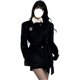 改良版  夹棉毛呢外套秋冬季女装黑色复古加厚小个子西装式呢大衣