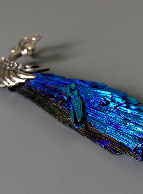 梦幻纯银孔雀黑碧玺胸针吊坠项链