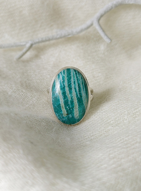 葱郁秘境 森系个性极简风925纯银手工椭圆型天河石食指中指戒指女