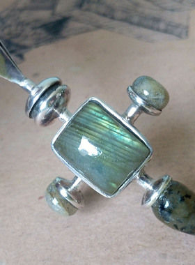 欧美挂饰拉长石十字架印度银吊坠