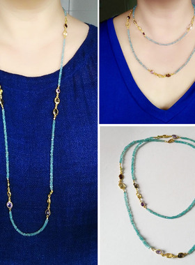 欧美天然蓝色宝石水晶项链