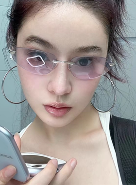Y2K复古紫色无框墨镜甜妹太阳镜