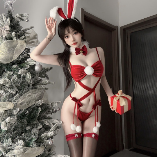 Sexy and hot hollow velvet strap Christmas cosplay bunny girl uniform dating sunny qqny