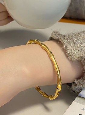 竹节卡扣手镯女钛钢不掉色轻奢高级感国风节节高椭圆形实心贵妃镯