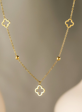 四叶草项链女钛钢不掉色洗澡不用摘小众设计感高级轻奢锁骨链颈链