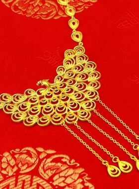 新娘凤凰项链金店同款沙金仿真金气质孔雀结婚婚嫁假三金道具首饰