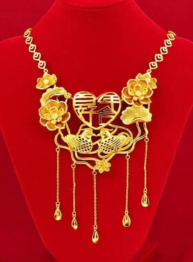 18k金仿真金孔雀流苏项链女沙金仿真黄金轻奢高级感锁骨链配饰