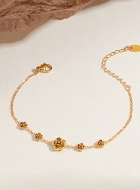 山茶花项链手链女钛钢不掉色简约高级感小众百搭花朵玫瑰花锁骨链